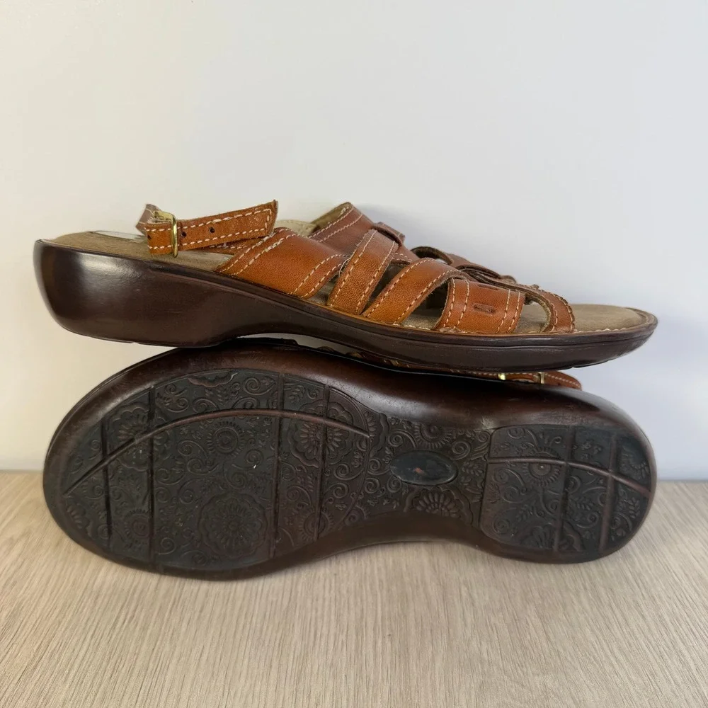 Dr. Scholls Advanced Comfort Tan Leather Slingback Wedge Sandals Womens 6